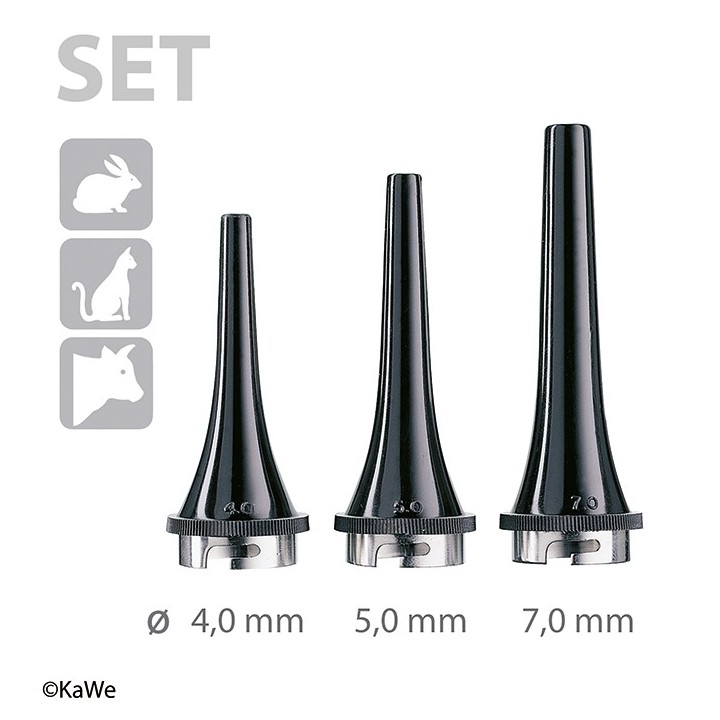 Conjunto de espéculos auriculares reutilizáveis para veterinários