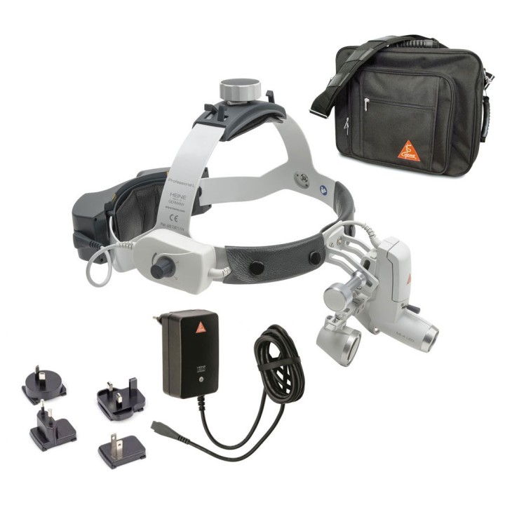 Lâmpada frontal HEINE ML4 LED Set sem fio com lupas HR 2,5x