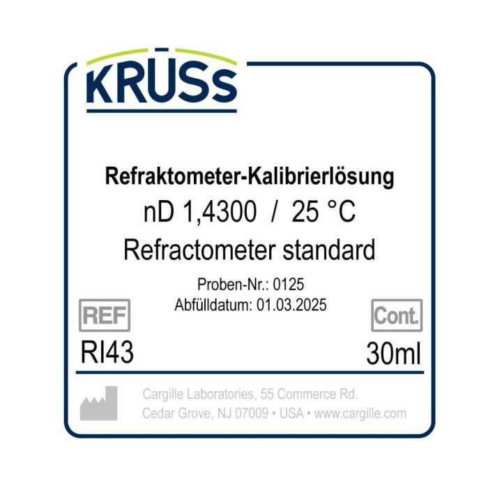 KRÜSS Liquide d'étalonnage pour réfractomètres nD 1.4300 avec certificat