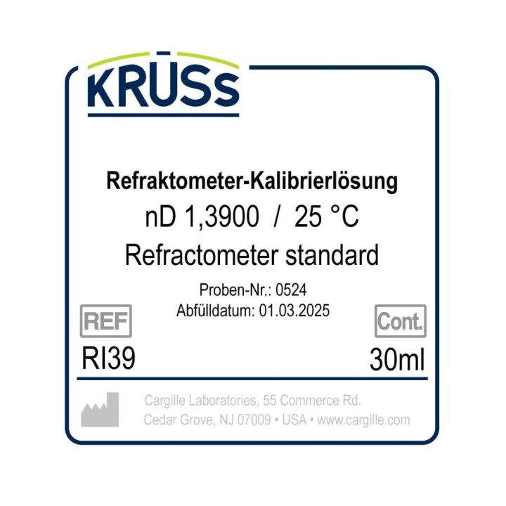 KRÜSS Refractometer calibration liquid nD 1.3900 with certificate