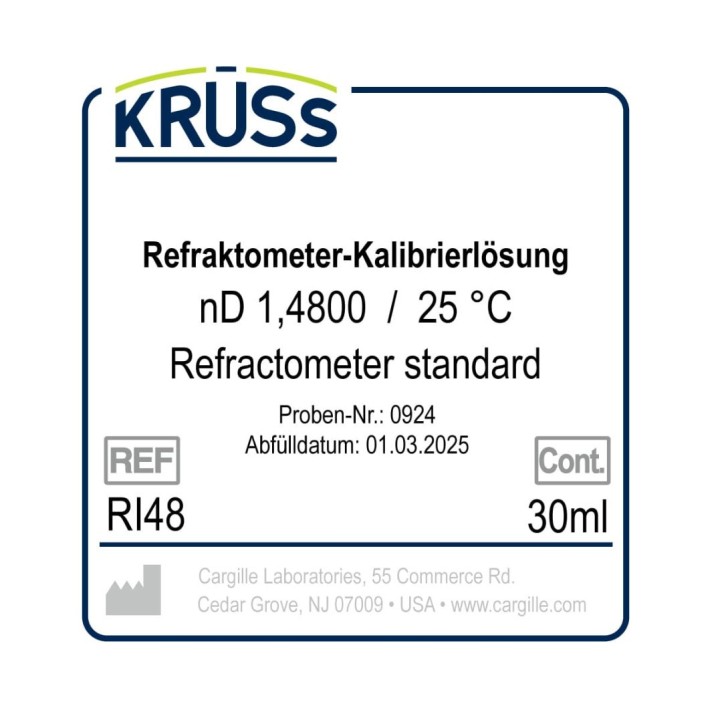 KRÜSS Refractometer calibration liquid nD 1.4800 with certificate