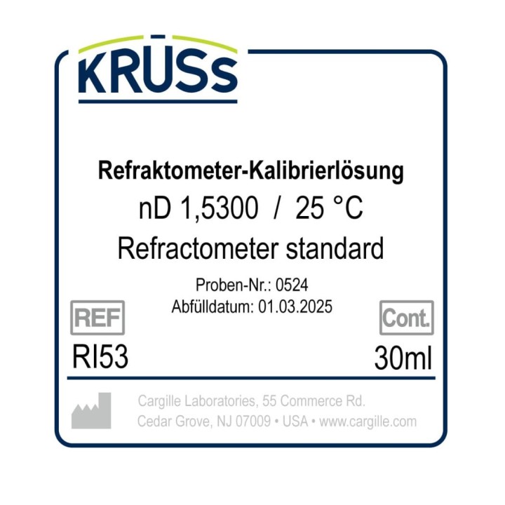 KRÜSS Refraktometer Kalibrierlösung nD 1.5300 mit Zertifikat