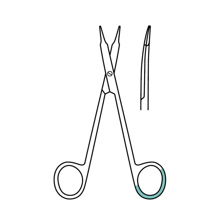 Tijeras de disección, curvas, fino, 145 mm, estériles, desechables