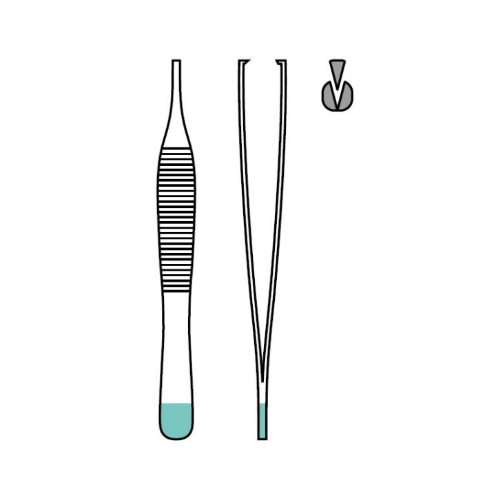 Adson tweezers, anatomically straight, 1x2 teeth, 12 cm, sterile