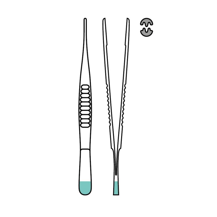 DeBakey Atraumatic tweezers, straight, 150 mm (6"), 2x3 teeth, sterile, disposable