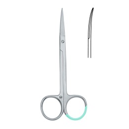 Tesoura para íris, curva, de corte delicado, 115 mm, esterilizada, descartável