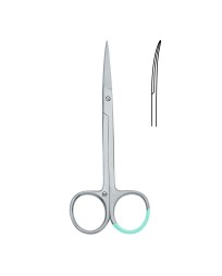 Tesoura para íris, curva, de corte delicado, 115 mm, esterilizada, descartável