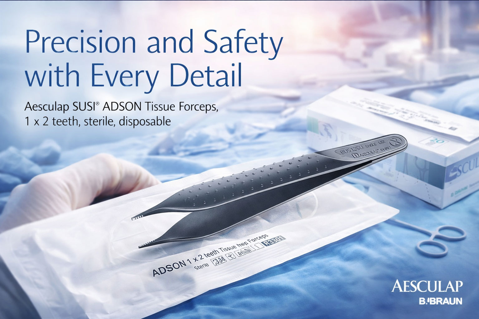 Pinza chirurgica Aesculap SUSI ADSON 120 mm, 1 x 2 denti, sterile, monouso